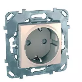 SE Unica Беж Розетка 1-ая с с/з с защитными шторками винт. зажим