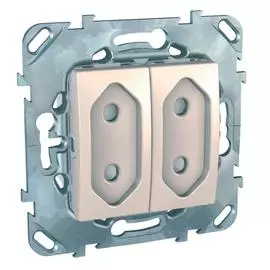 SE Unica Беж Розетка 2-ая, б/з, 10А, со шторками, для узких вилок