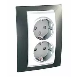 SE Unica Хамелеон Шампань Розетка 2-ая с з/к (белая вставка)