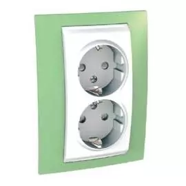 SE Unica Хамелеон Зеленое яблоко Розетка 2-ая с з/к (белая вставка)