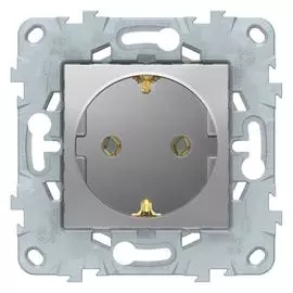 SE Unica New Алюминий Розетка с/з без шторок, винт. зажим, 16А, 250В