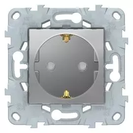 SE Unica New Алюминий Розетка с/з, со шторками, с быстрозажимными клеммами
