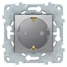 SE Unica New Алюминий Розетка с/з со шторками, винт. зажим, 16А, 250В