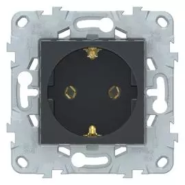 SE Unica New Антрацит Розетка с/з без шторок, винт. зажим, 16А, 250В
