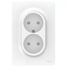 SE Unica New Бел Розетка двойная, со шторками, без заземления, винт. зажим.