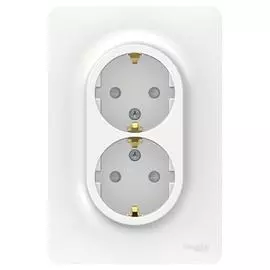 SE Unica New Бел Розетка двойная, со шторками, с заземлением, винт. зажим.