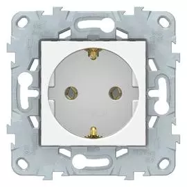 SE Unica New Бел Розетка с/з без шторок, винт. зажим, 16А, 250В