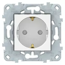 SE Unica New Бел Розетка с/з со шторками, винт. зажим, 16А, 250В