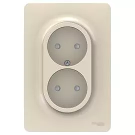 SE Unica New Беж Розетка б/з двойная, со шторками, винт. зажим.