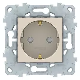 SE Unica New Беж Розетка с/з со шторками, с быстрозажимными клеммами 16А, 250В
