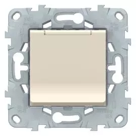 SE Unica New Беж Розетка с/з со шторками, с крышкой, 16А, 250В, IP40,