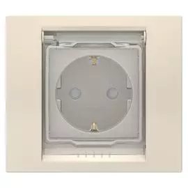 SE Unica New Беж Розетка с/з со шторками, с крышкой, IP44