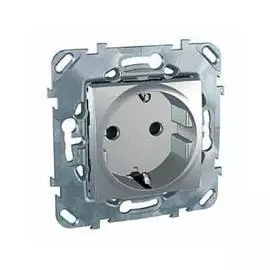 SE Unica Top Алюминий Розетка 1-ая с/з с защитными шторками винт. зажим