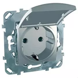 SE Unica Top Алюминий Розетка 1-ая с/з с защитными шторками винт. зажим с крышкой