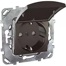SE Unica Top Графит Розетка с/з со шторками с крышкой, винтовой зажим