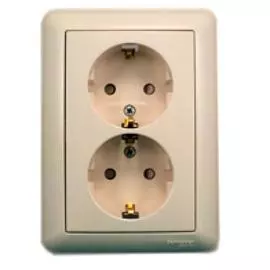 SE Wessen 59 Беж Розетка 2-ая с/з с защитными шторками (в сборе, с рамкой)