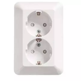 SE Wessen Прима наруж Бел Розетка 2-я с/з с защитными шторками 16А (в сборе) (индивид.упак.)