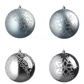Шар елочный МОРОЗНЫЙ УЗОР 10см пластик, серебро 65459