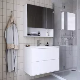 шкаф зеркало итана лайт 750х244х720 белый глянец