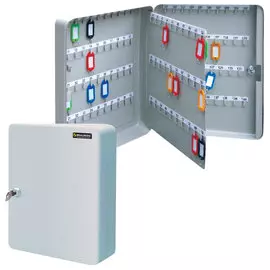 Шкафчик (ключница) на 140 ключей Brauberg,370х280х80 мм, с замком, +140 брелоков, серый, 290340