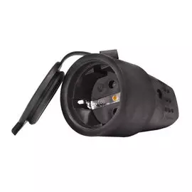 штепсельное гнездо (каучук, с/з, 16a, 3500вт, прямое, с крышкой, ip44, черное) universal