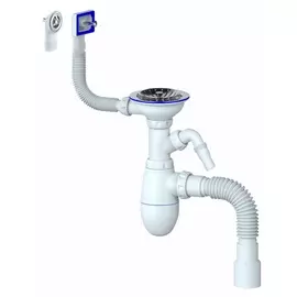 Сифон для кухни 3.1/2"х40 (нерж.вып. d112, кругл.и прямоуг.перелив,отвод для стир.маш) с унив. г.