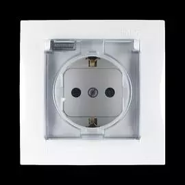 Simon 15 Белый Розетка 1-я с/з с крышкой с защитными шторками, IP44 (в сборе с рамкой)