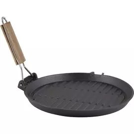 сковорода-гриль чугунная 26см mallony с деревянной складной ручкой круглая padella 985059