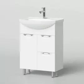 тумба с раковиной напольная итана адель 65 650х445х870 белый глянец