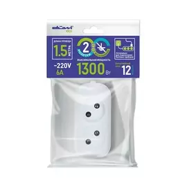 удлинитель бытовой 2гн, без выключателя, б/з, 1,5м duwi eco