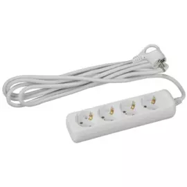 удлинитель бытовой (3м, 4 гнезда, 10а, с/з, белый) эра ux-4e-3m