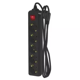 удлинитель бытовой (2,0м, 5 гнезд, с/з , с выкл., 4000вт, 16а, черный) фотон 16-25еs 22729