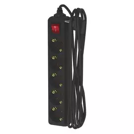 удлинитель бытовой (3,0м, 5 гнезд, с/з, с выкл., 4000вт 16а, черный) фотон 16-35еs 22730