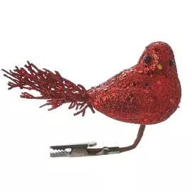 украшение декоративное птица красная 14х13см клипса 83403 (1039626)