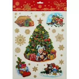 Украшение на окно ЕЛОЧКА 30*38см ПВХ пленка, декорировано глиттером 38618