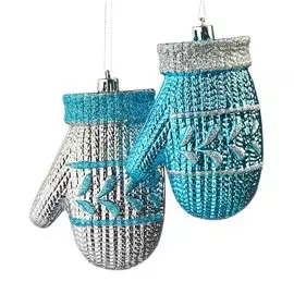 Украшение-подвеска новогоднее РУКАВИЧКА синий/серебро 10см пластик 65171