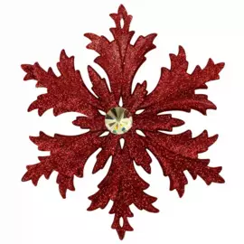 украшение подвесное снежинка красная с камешком