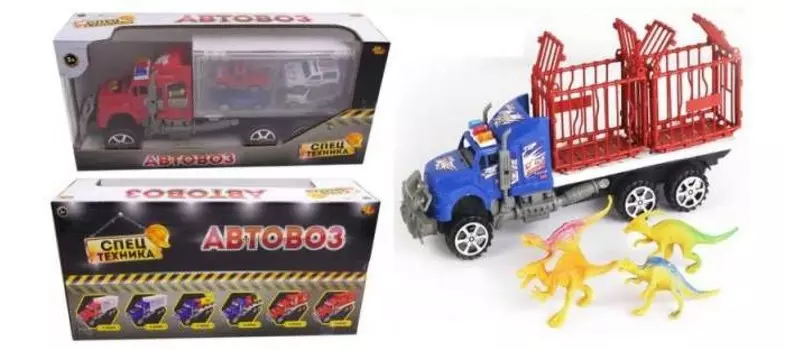 ABtoys Спецтехника Автовоз с четырьмя фигурками динозавров