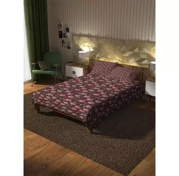 Ambesonne Покрывало стеганое Алые и розовые букеты 220х160 и две наволочки 70х50
