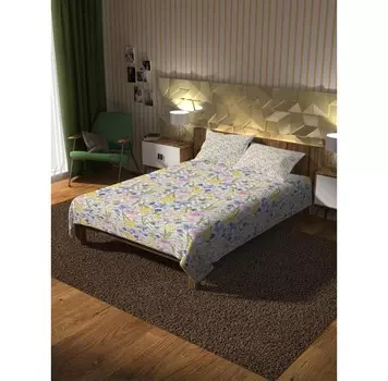 Ambesonne Покрывало стеганое Цветочные зигзаги 235x220 и две наволочки 70х50