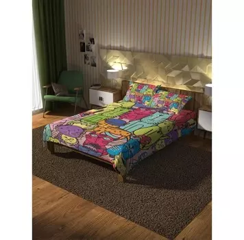 Ambesonne Покрывало стеганое Кошачья площадь 235x220 и две наволочки 70х50
