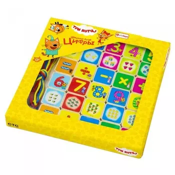 Деревянная игрушка Alatoys Шнуровка-бусы Цифры Три кота
