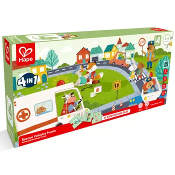 Hape Пазлы Умняша Спасательные машины 4 в 1 (76 элементов)
