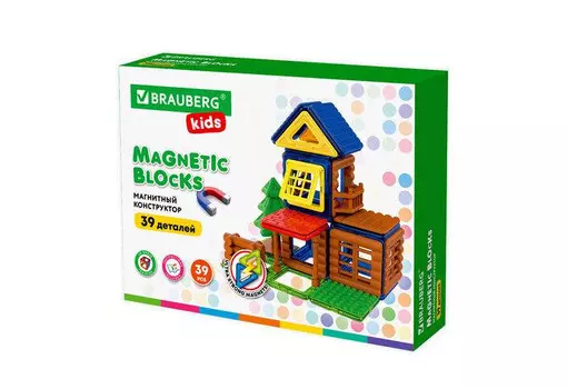 Конструктор Brauberg магнитный Magnetic Build Blocks-39 Построй дом (39 деталей)