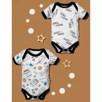 Little Fox Limited Collection Набор боди с коротким рукавом Милк, Хэппи тайм 2 шт.