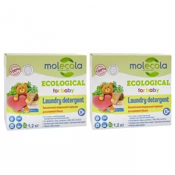 Molecola Экологичный стиральный порошок с растительными энзимами для стирки белого и цветного детского белья 1,2 кг 2 шт.