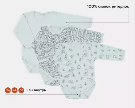 Mowbaby Боди с длинным рукавом Birds 3 шт.