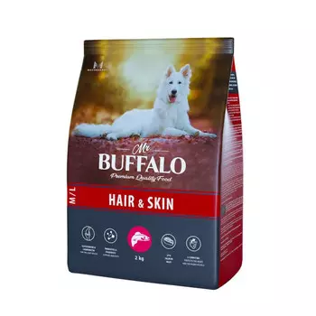 Mr.Buffalo Сухой корм Hair &amp; Skin care для собак средних крупных пород с лососем 2 кг