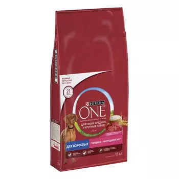 Purina ONE Сухой корм для взрослых собак средних и крупных пород Говядина и рис 10 кг