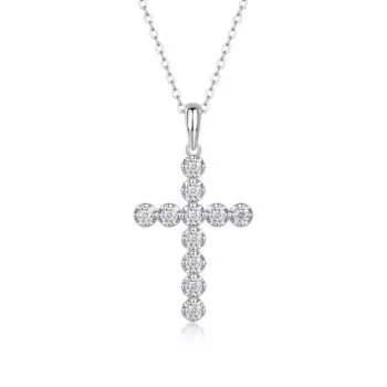 0.66cttw Iced Moissanite Cross Pendant Necklace 925 Sterling Silver Fine Women Jewelry White Gold Plated Pass Diamond Tester